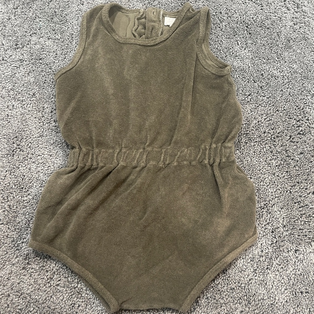 Terry Sleeveless One-Piece Bodysuit in Olive